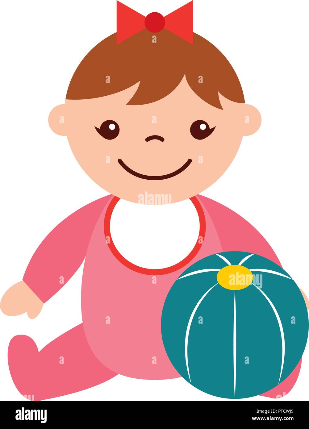 cute baby girl sitting with rubber ball Stock Vector Image & Art Alamy