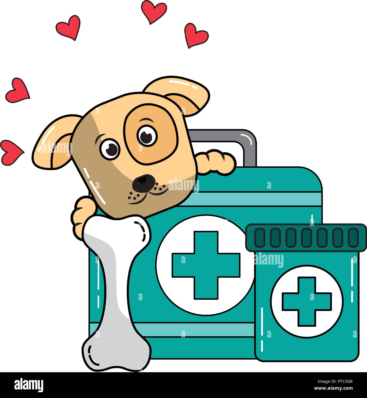 dog with bone and medical kit pet veterinary care Stock Vector Image