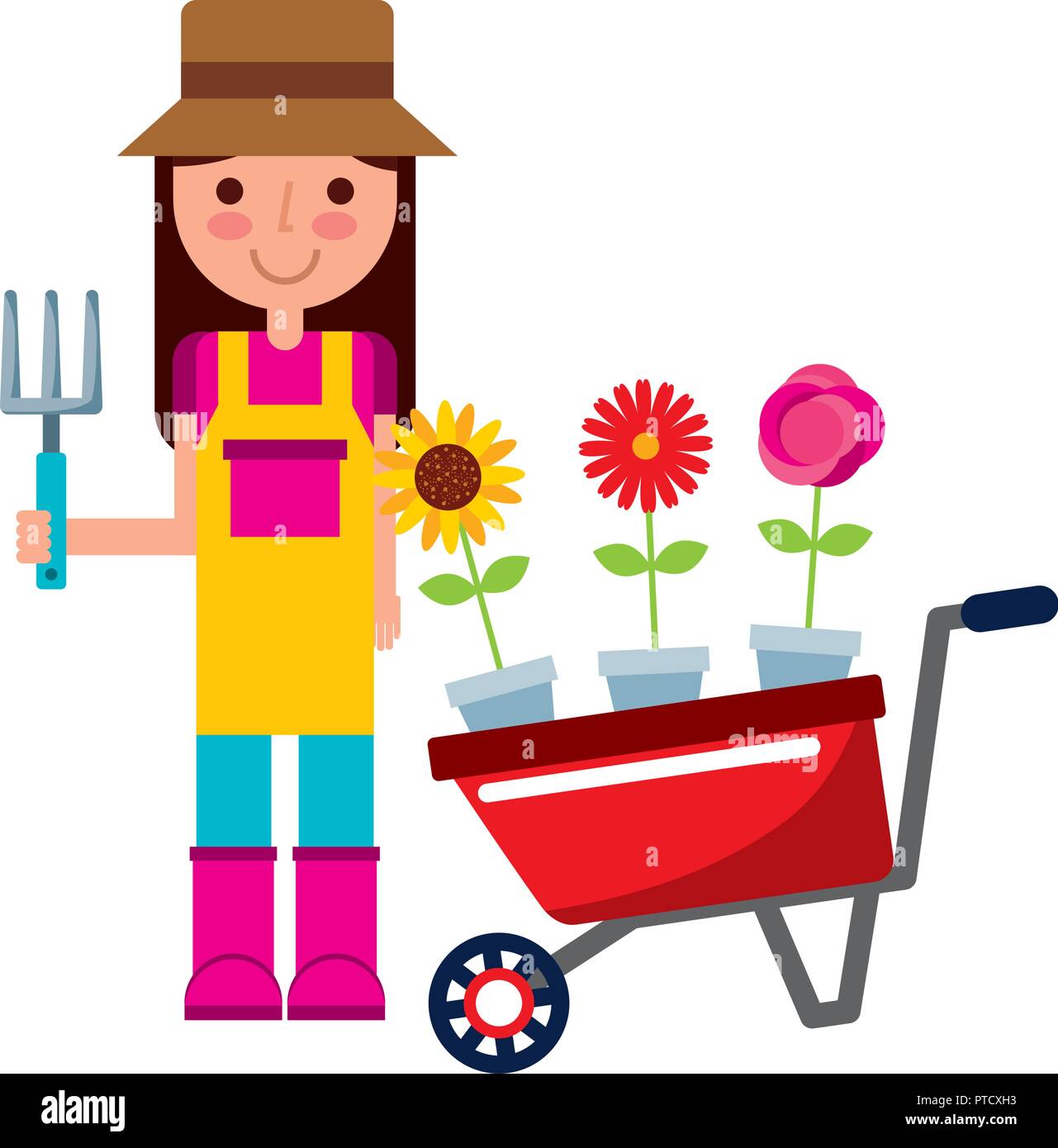 gardener girl with wheelbarrow flowers Stock Vector Image & Art Alamy