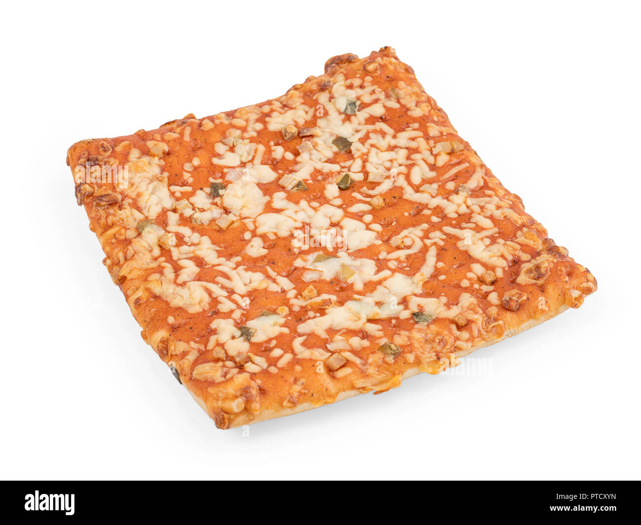 Small square pizza angle view. Isolated on white, clipping path included Stock Photo
