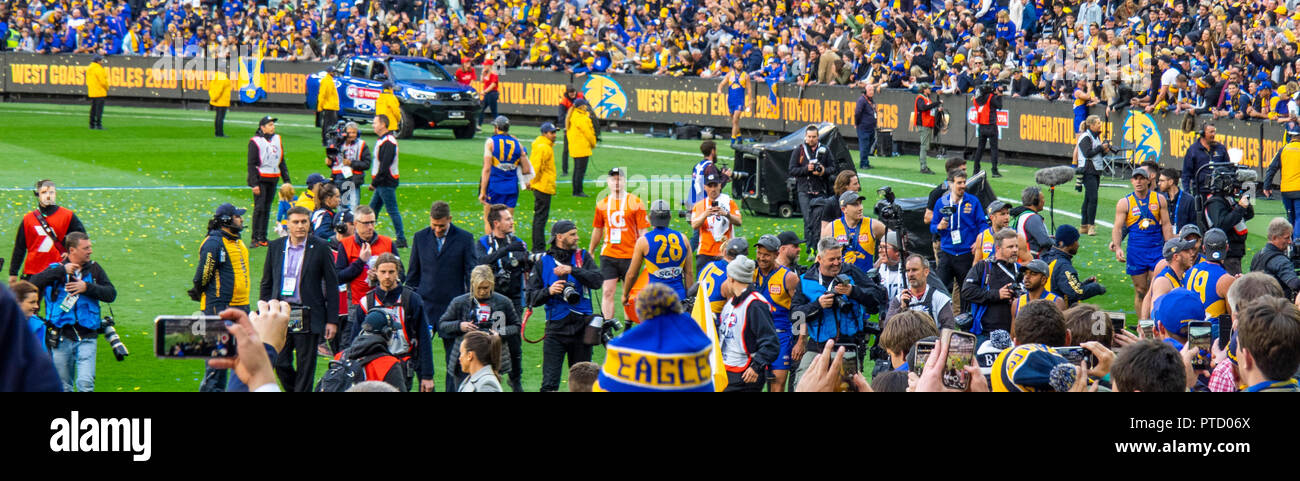 West Coast Eagles premiership players celebrating after 2018 AFL Grand