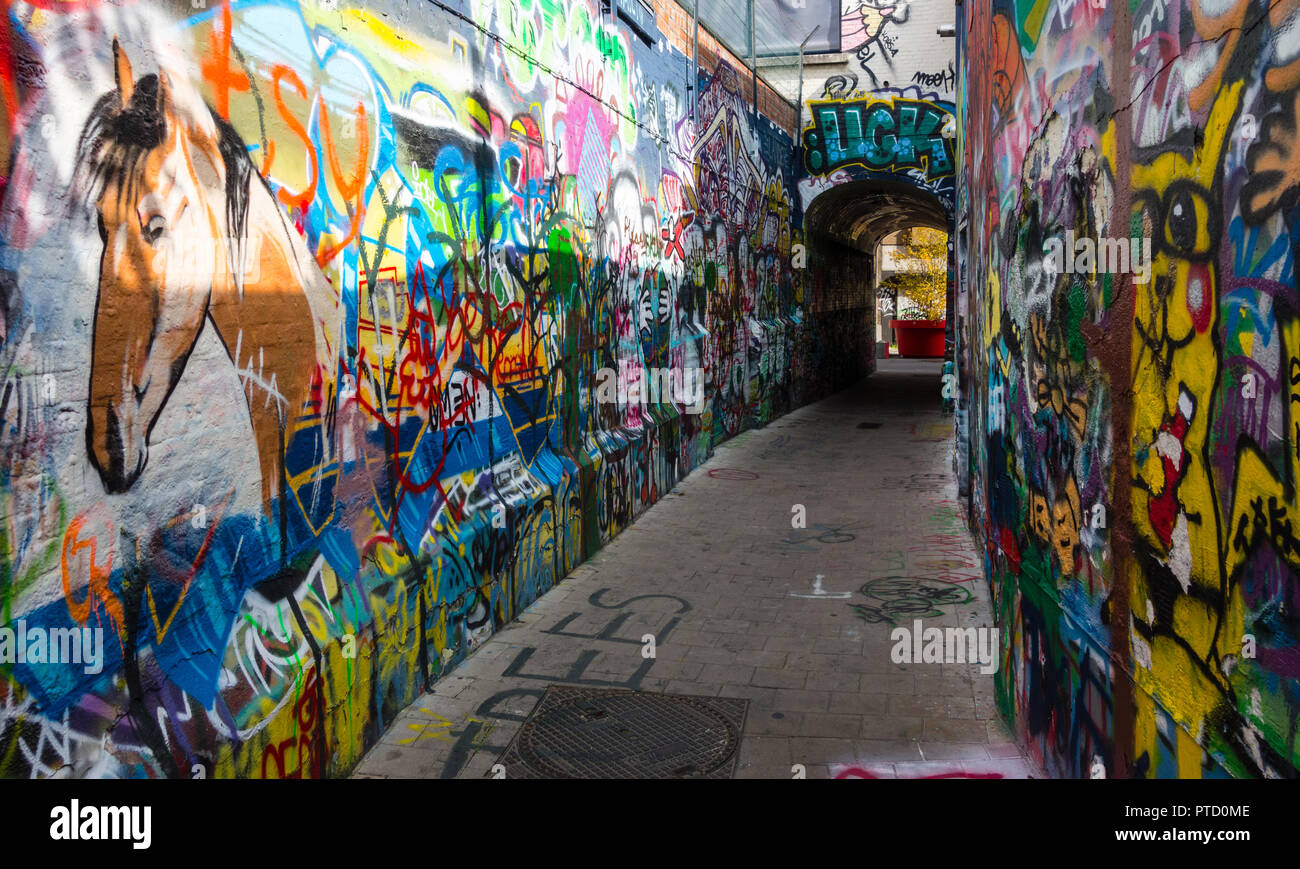 Graffiti Street, Streetart, Werregarenstraat, Ghent, Belgium Stock Photo