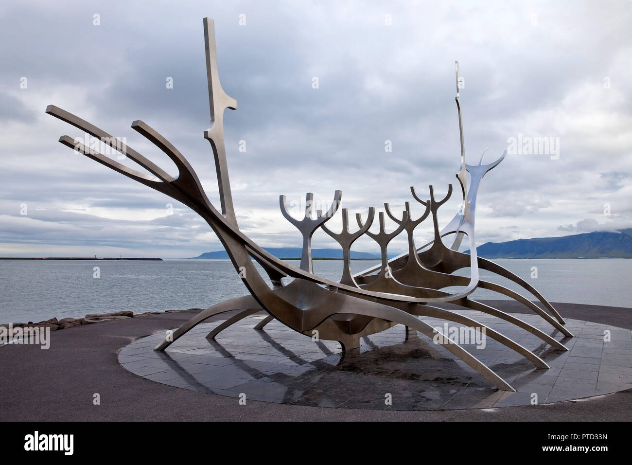 Sculpture Sólfar, Viking ship made of steel, artist Jón Gunnar Árnason, Reykjavik, Iceland Stock Photo