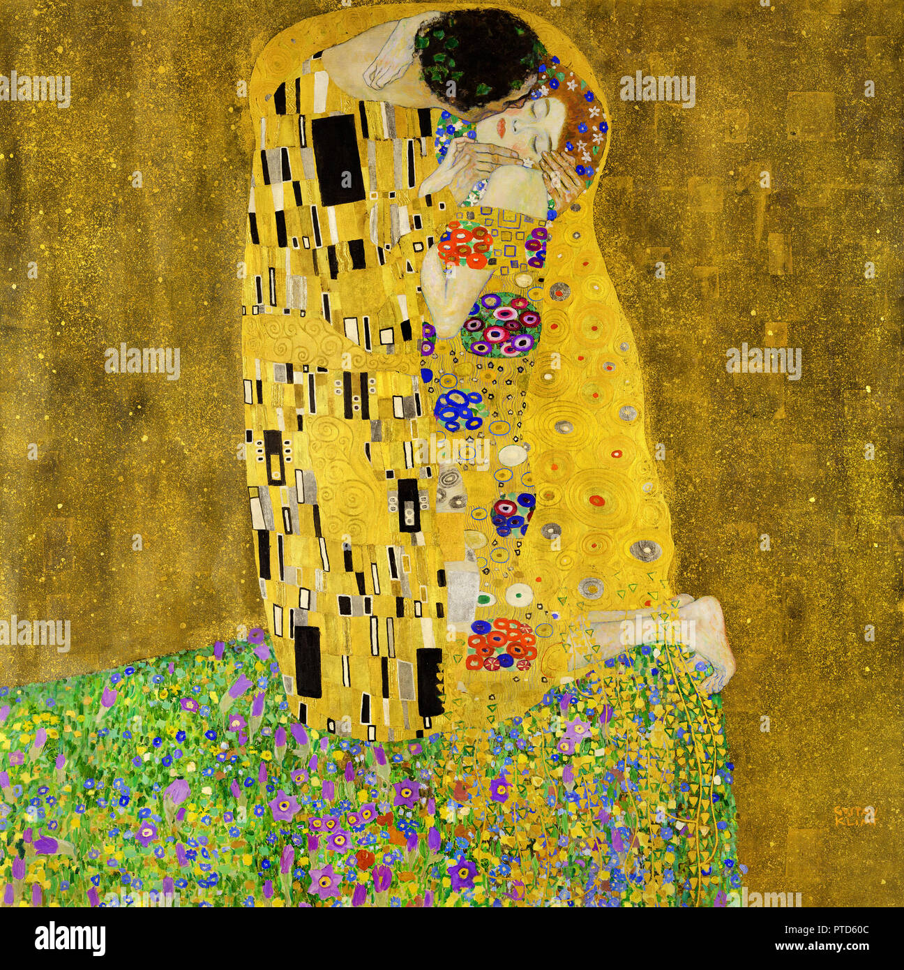 Gustav Klimt, The Kiss, Circa 1907–1908 Oil on canvas, Belvedere palace, Vienna, Austria. Stock Photo