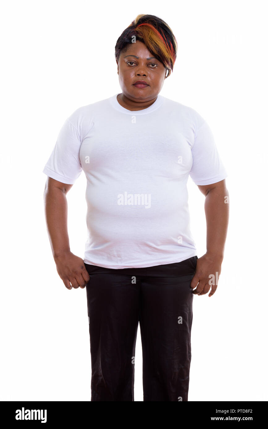 Studio shot of fat black African woman standing ready for gym Stock ...