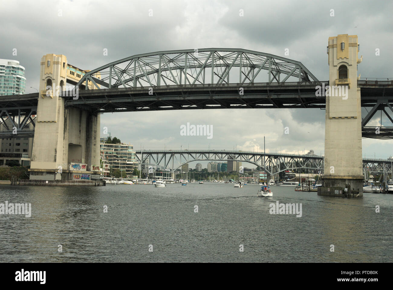 Burrard and Granville Street Bridges in Vancouver, British Columbia, Canada Stock Photo