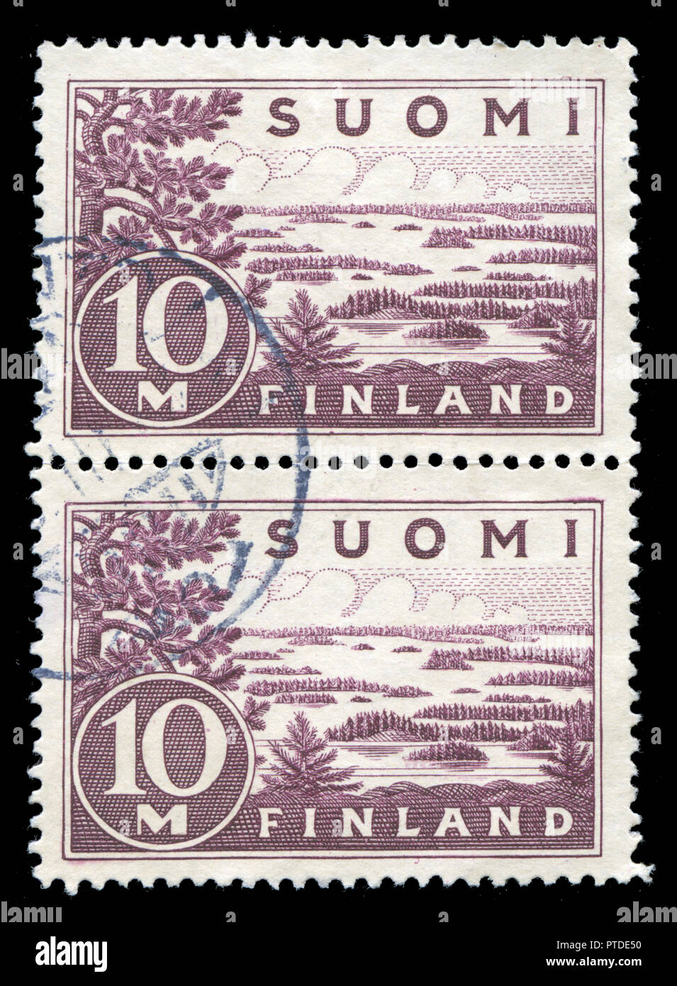 Postmarked stamps from Finland in the Landscapes series issued in 1932 Stock Photo Alamy
