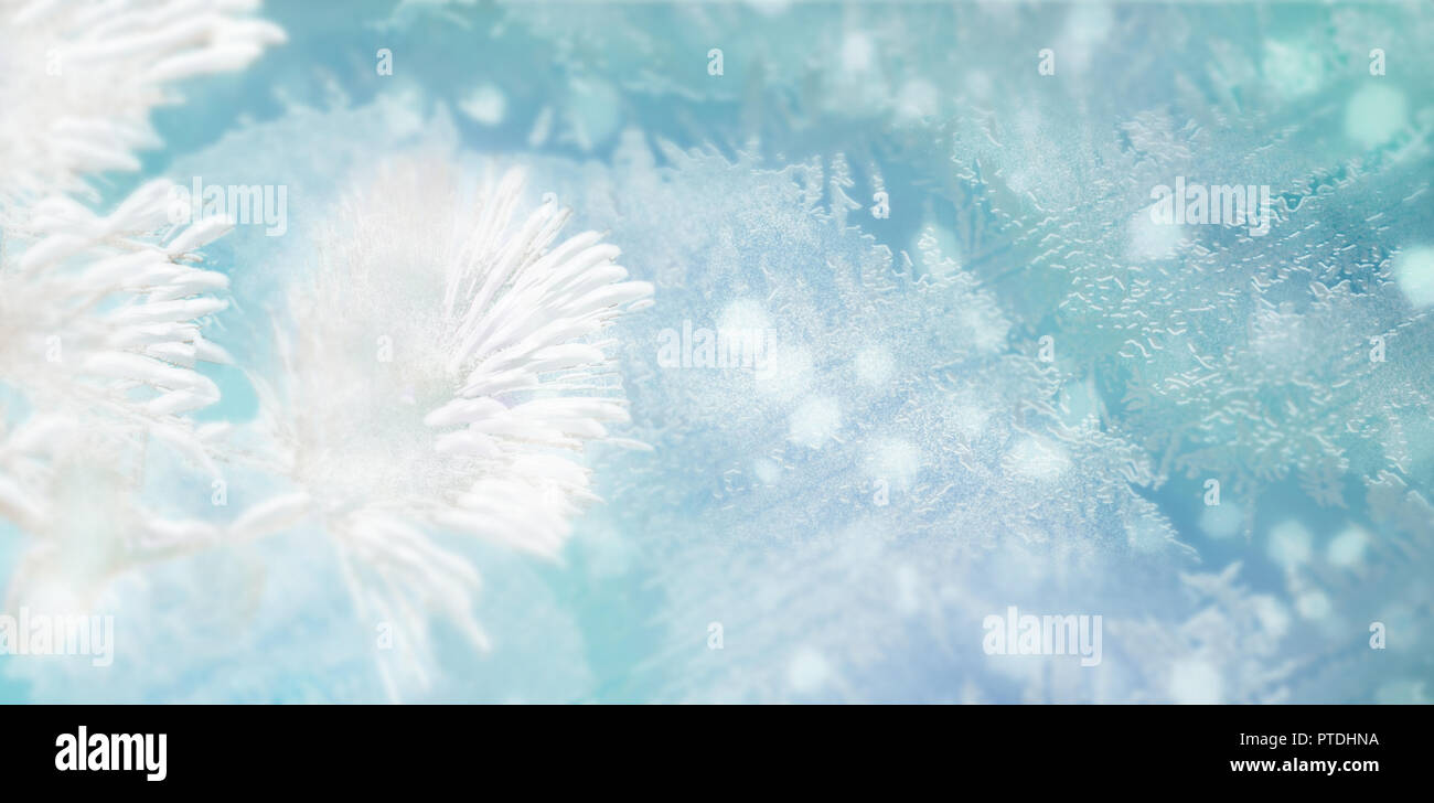Winter shiny snowflakes blurred background in light blue colors. Blurry ...