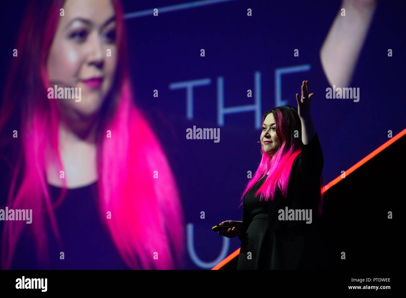 Katie Moussouris, CEO of Luta Security speaks during the CyberSec, European Cyber Security Forum at Krakow Congress Center. Stock Photo