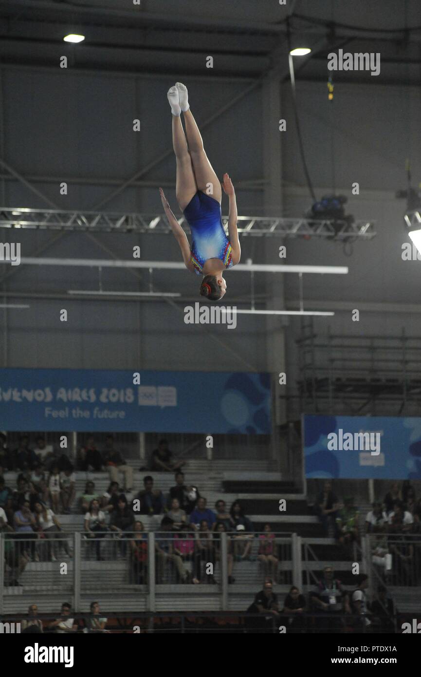 Buenos Aires, Buenos Aires, Argentina. 8th Oct, 2018. MARINA CHAVARRIA of Spain competes during the Women's Trampoline Qualification on Day 2 of the Buenos Aires 2018 Youth Olympic Games at the Olympic Park. Credit: Patricio Murphy/ZUMA Wire/Alamy Live News Stock Photo