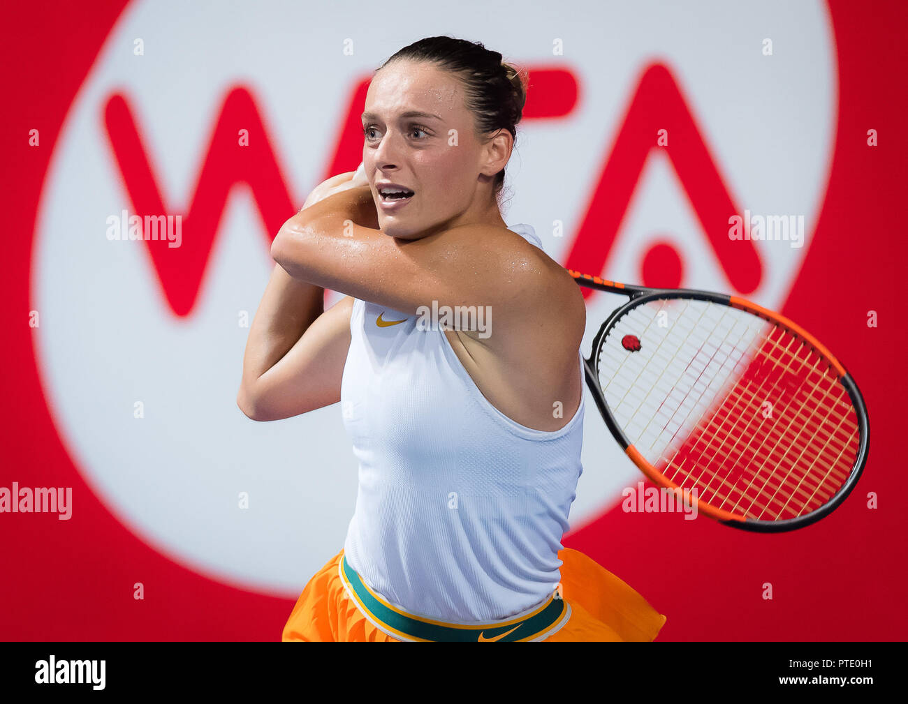 October 9, 2018 - Ana Bogdan of Romania in action during her first-round  match at the