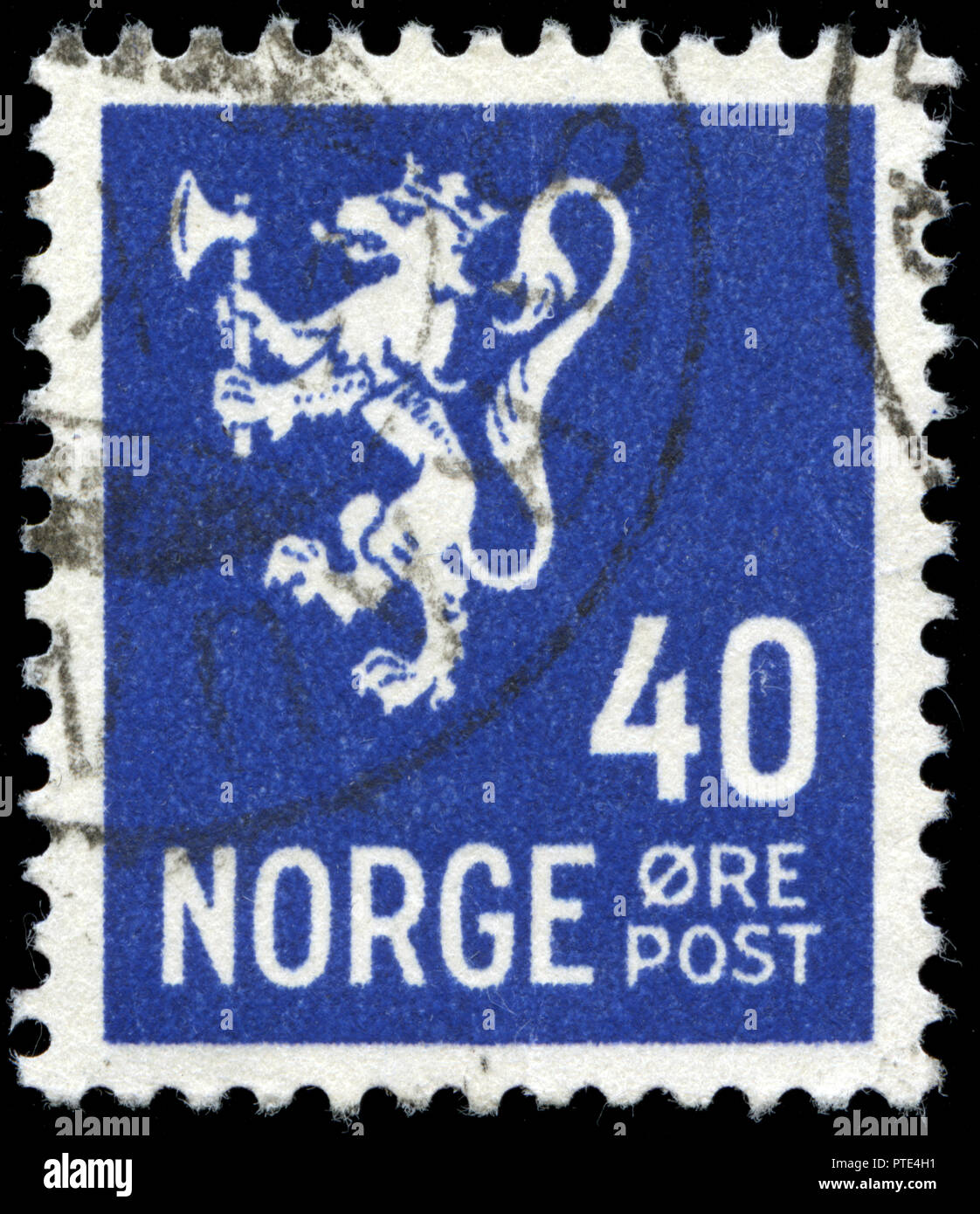 Postmarked stamp from Norway in the Lion type II series issued in 1927 Stock Photo