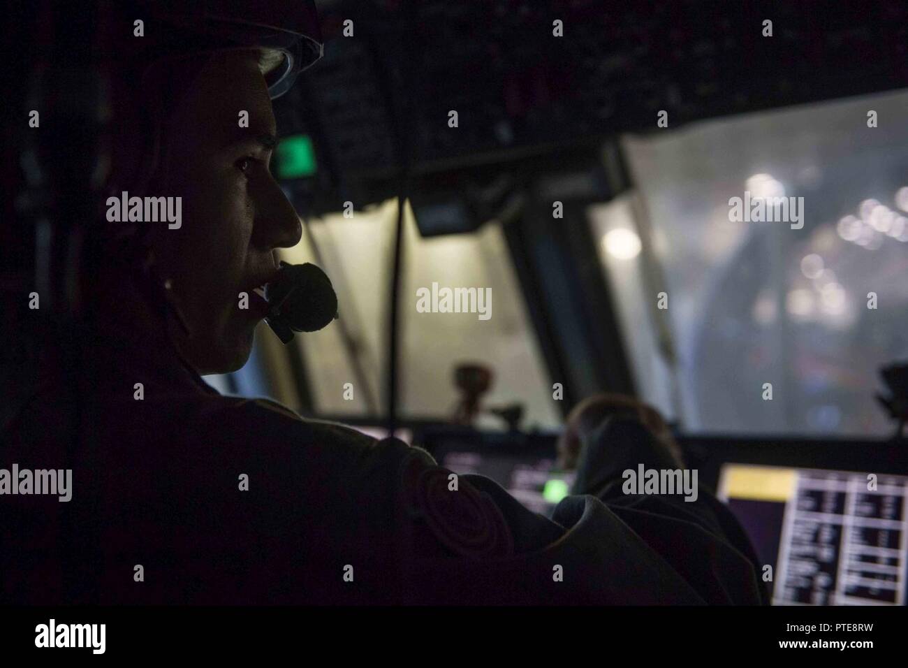 PACIFIC OCEAN (July 14, 2017) Gas Turbine System Technician (mechanical) 1st Class Reuben Avalos, a native of Ontario, California, assigned to the Assault Craft Unit 5 aboard the amphibious transport dock ship USS San Diego (LPD 22) prepares to maneuver the landing craft, air cushion out of the well deck during a sustainment exercise. San Diego is embarked on a scheduled deployment as part of the America Amphibious Ready Group, which is comprised of more than 1,800 Sailors and 2,600 Marines assigned to America, Pearl Harbor, and San Diego. Stock Photo
