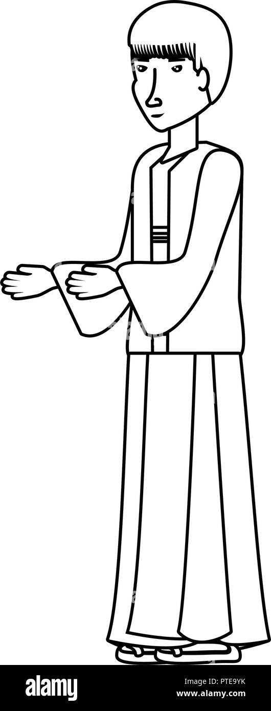 Chinese Man With Traditional Costume Vector Illustration Design Stock