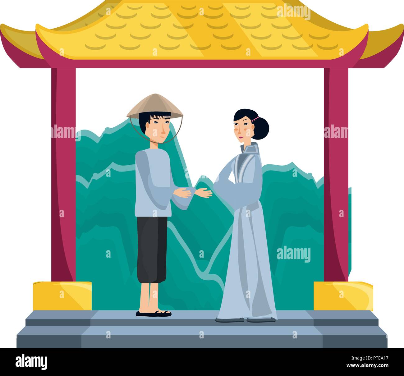 chinese portal with couple isolated icon vector illustration design Stock Vector