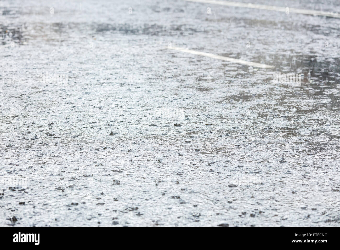 rain rippling in big water puddle on asphalt city road Stock Photo - Alamy