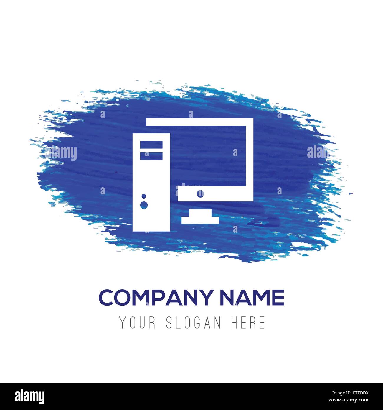 Desktop computer icon - Blue watercolor background Stock Vector Image ...