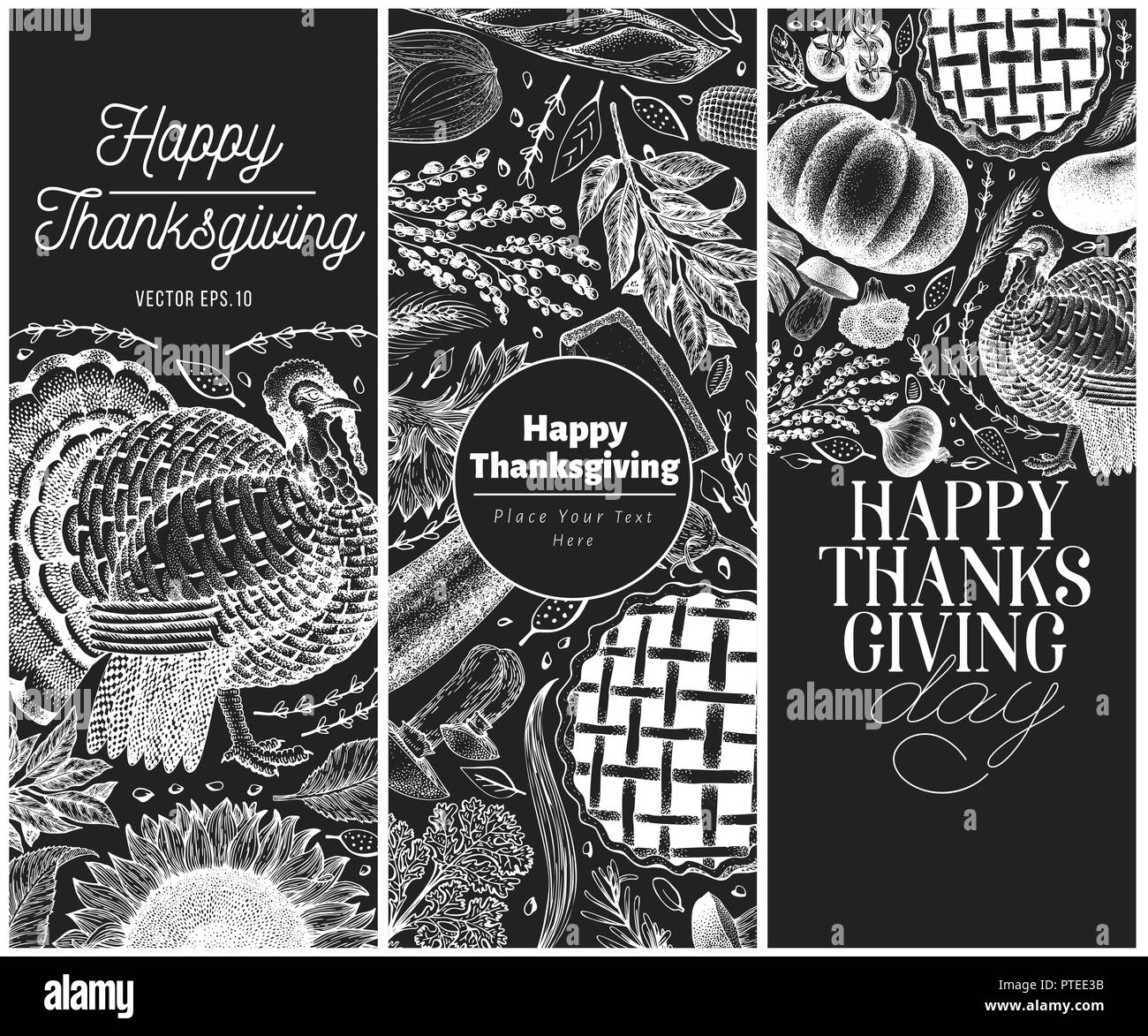Happy thanksgiving day vector template Black and White Stock Photos ...