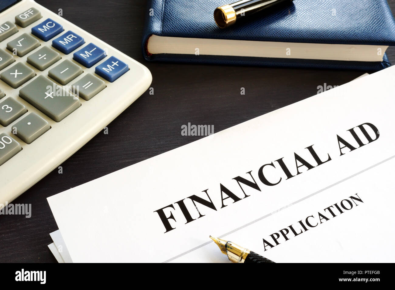 Financial aid application on a desk. Student loan. Stock Photo