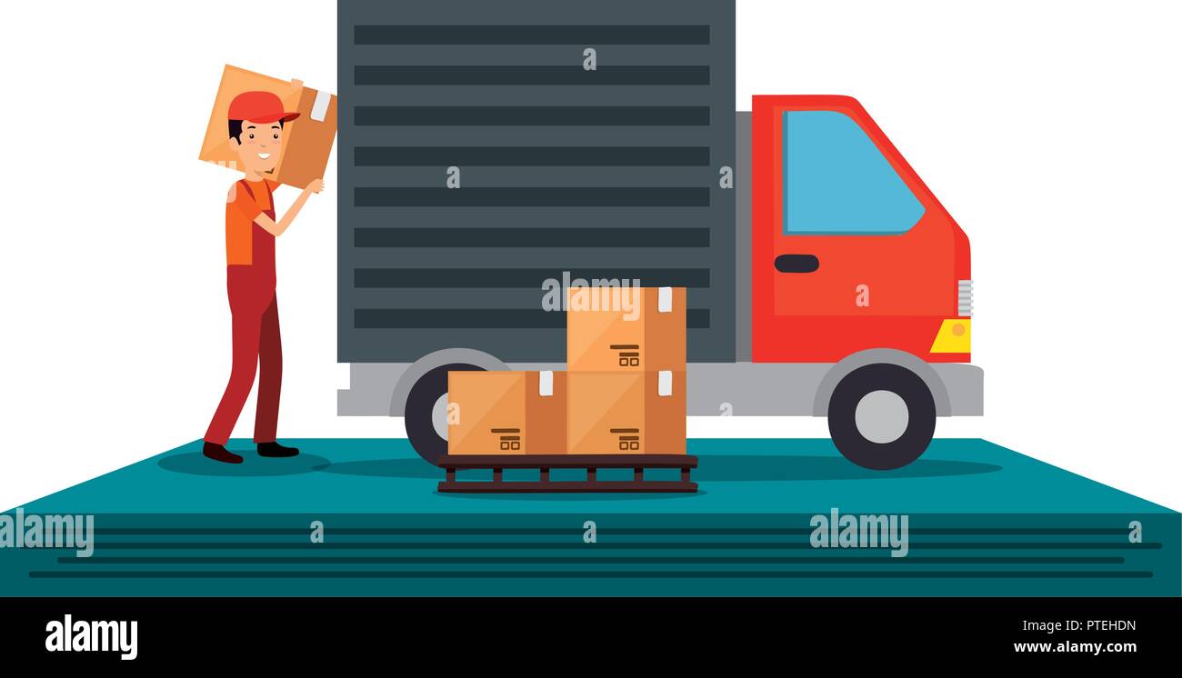 delivery worker with boxes and truck vector illustration design Stock ...
