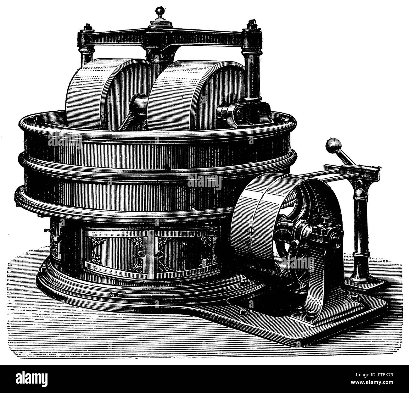 Apparatus for merging chocolate (melangeur),   1900 Stock Photo