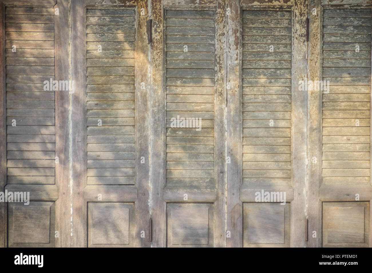 Old ancient wooden swing door background. Vintage of old wooden folding