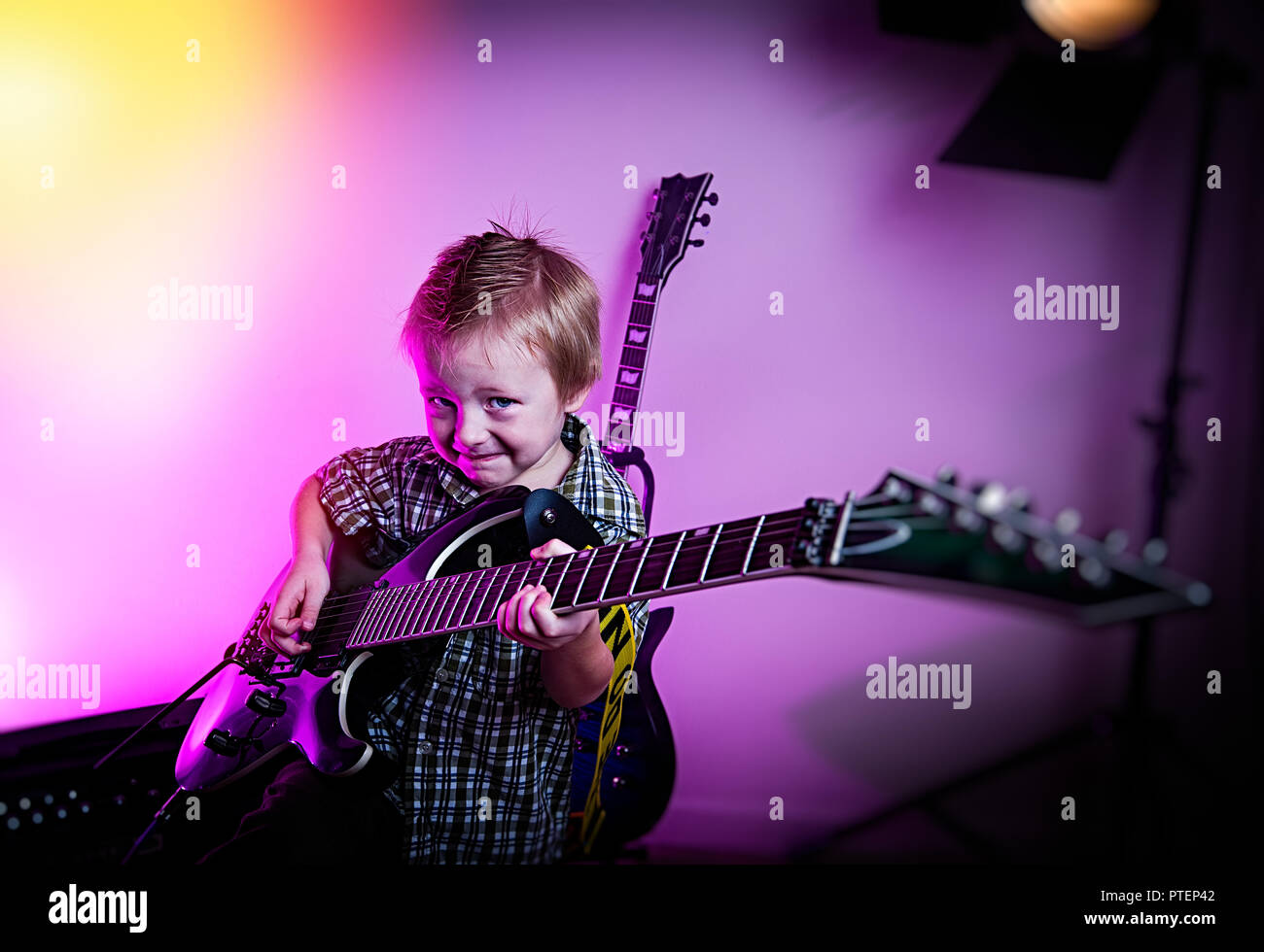 Boy playing guitar , kid guitarist Stock Photo Alamy