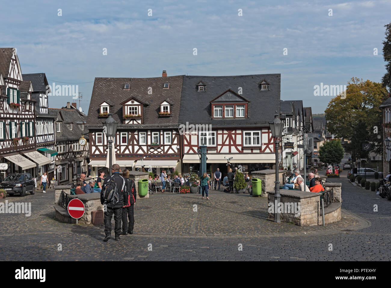 Historic half-timbered houses at the market square in the old town Braunfels, Hessen, Germany. Stock Photo