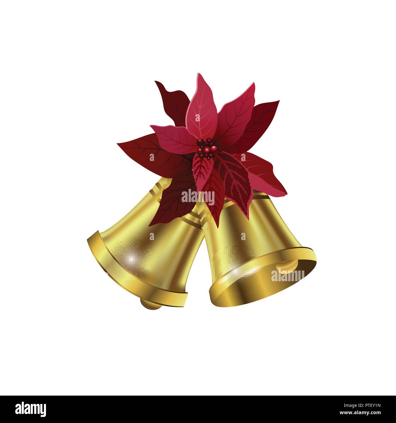 Jingle bells with poinsettia bow on a white background. Vector ...
