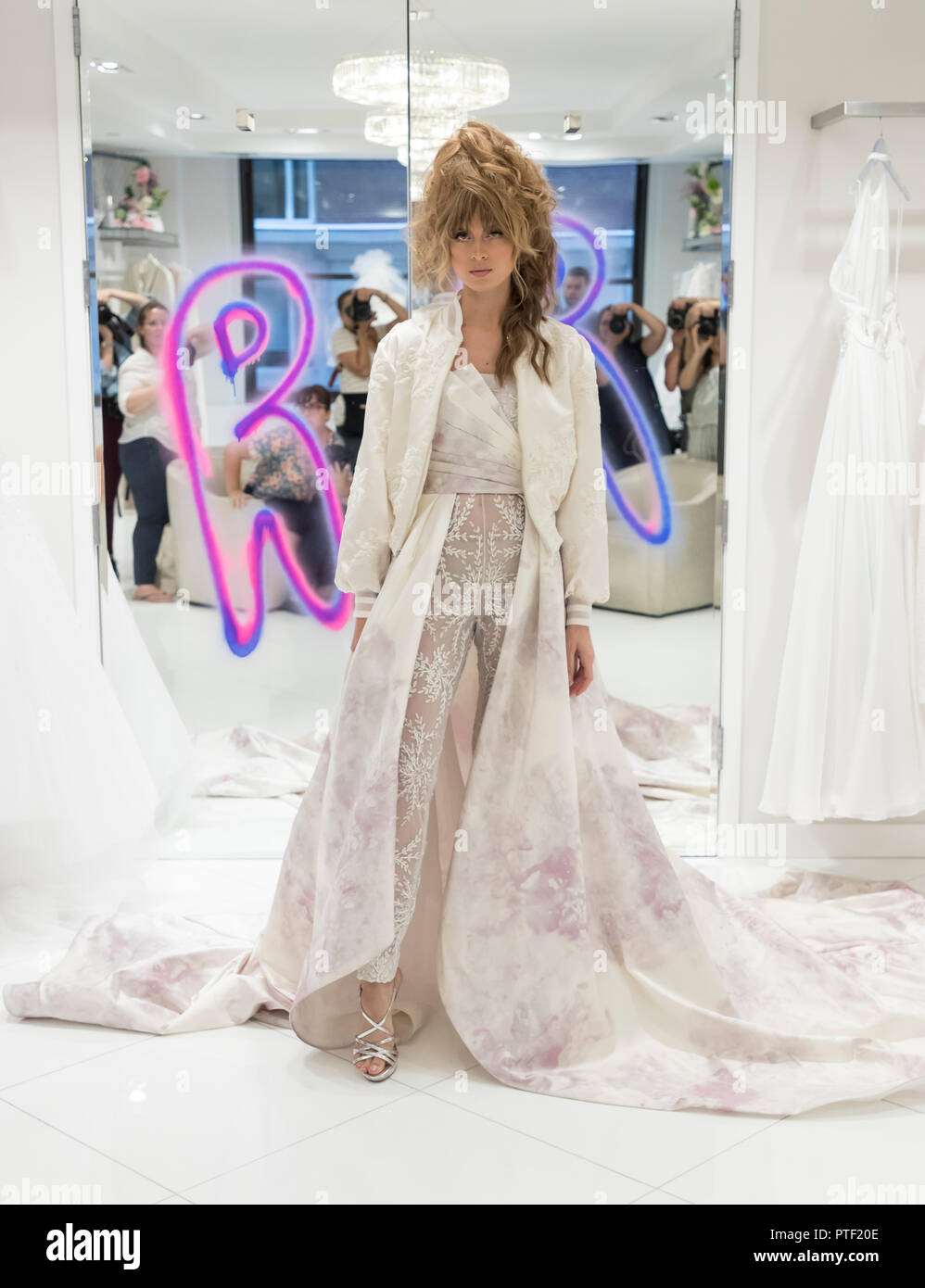 New York, NY, USA - October 3, 2018: Model shows out dress for Randi Rahm Bridal Evolution Presentation during New York Bridal Week at Randi Rahm show Stock Photo