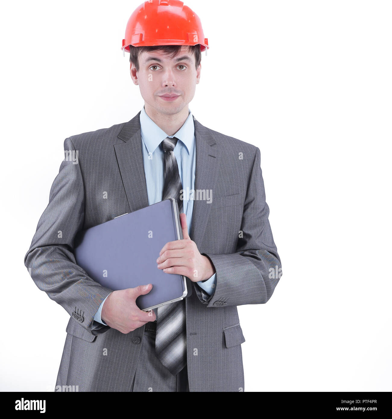 engineer architect with laptop. isolated on white background Stock Photo