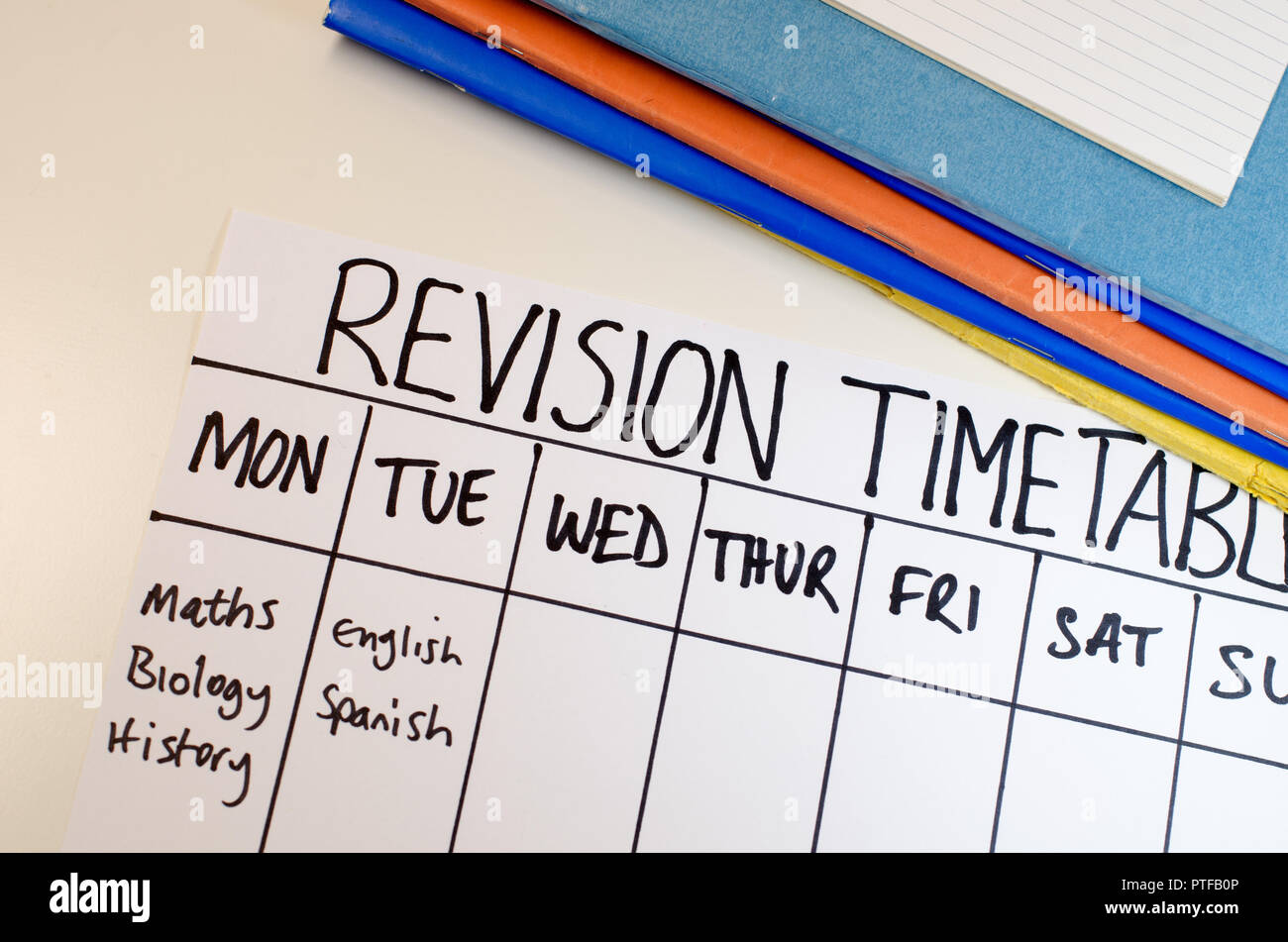 Revision or study timetable concept Stock Photo