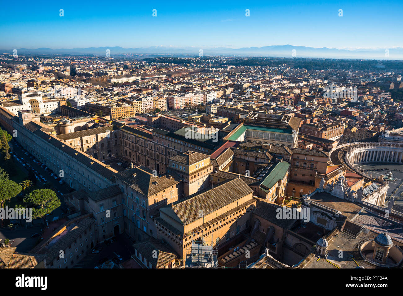 Aerial view of Vatican museum buildings seen from St Peter's Cathedral viewpoint. Rome. Italy Stock Photo