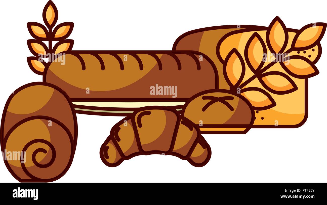 set of breads roll croissant bun loaf food bakery Stock Vector Image ...