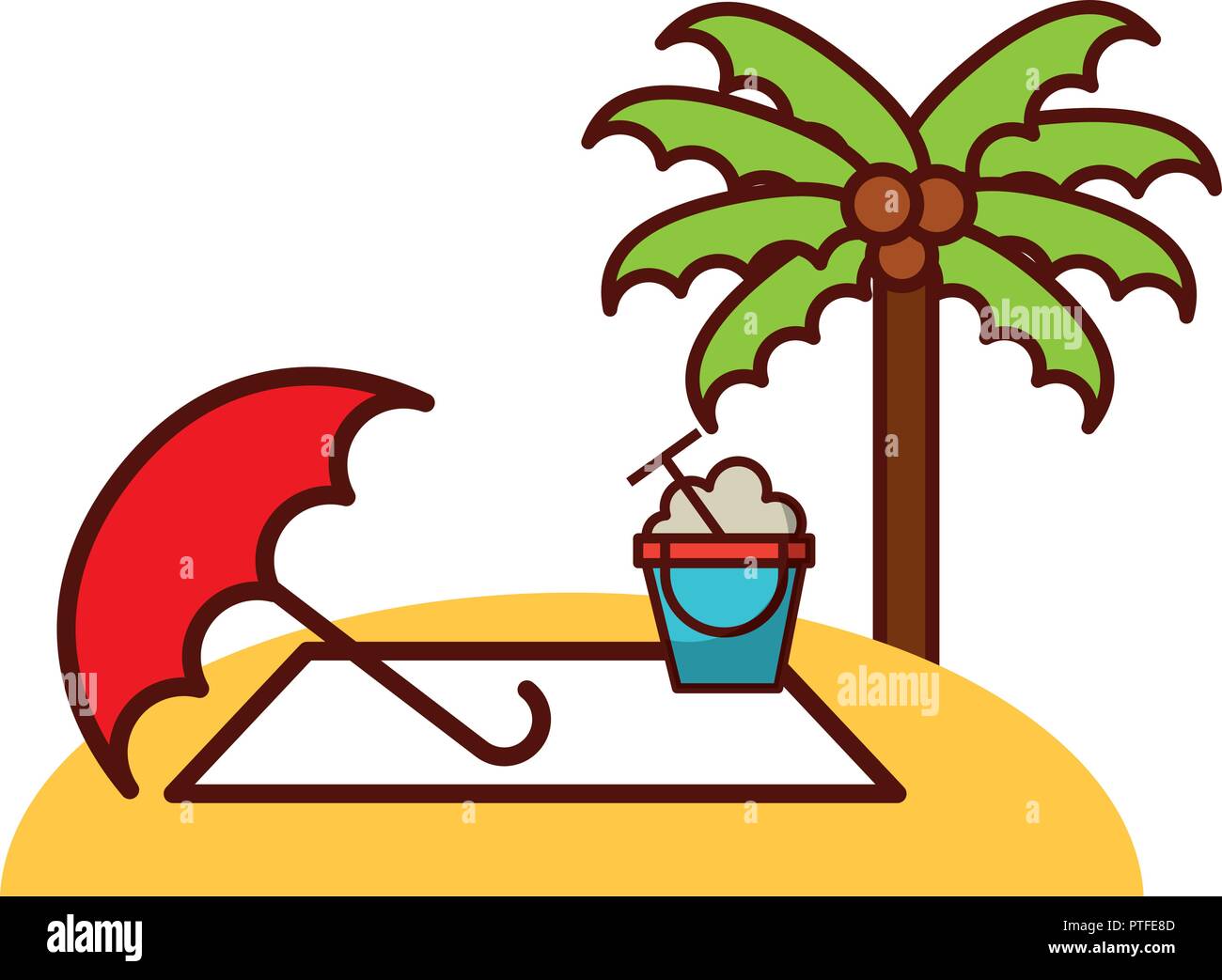 beach umbrella bucket sand palm travel vacations Stock Vector Image