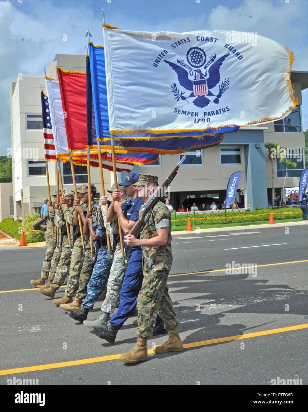 Guam july 21 2017 a joint service color guard parades the colors