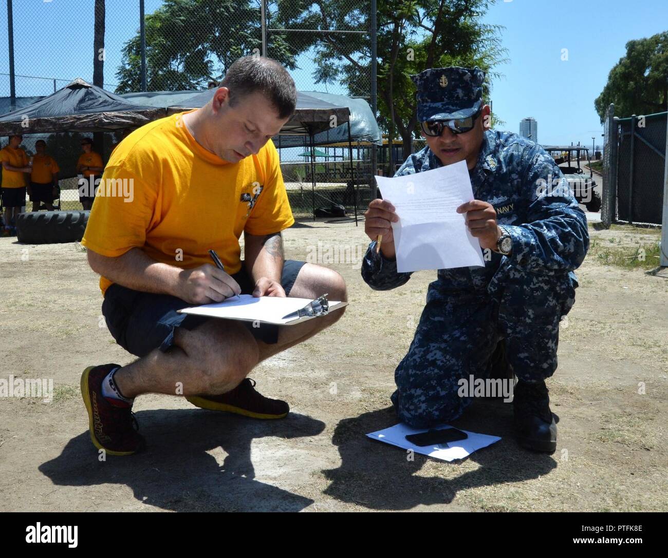 SAN DIEGO (July 21, 2017) Sailors assigned to Naval Medical Center San Diego compete to correctly identify the most rating badges at the CPO 365 Olympics July 20. The CPO 365 Olympics closed out of events and training for the first class petty officers before they are frocked to chief petty officer. Stock Photo