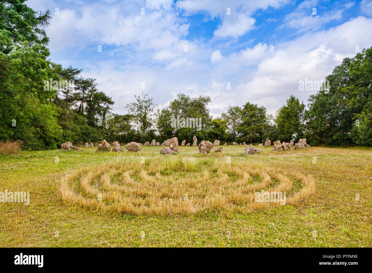 The Rollright Stones or King's Men, a prehistoric stone circle in the Rollrights area of Oxfordshire. Stock Photo