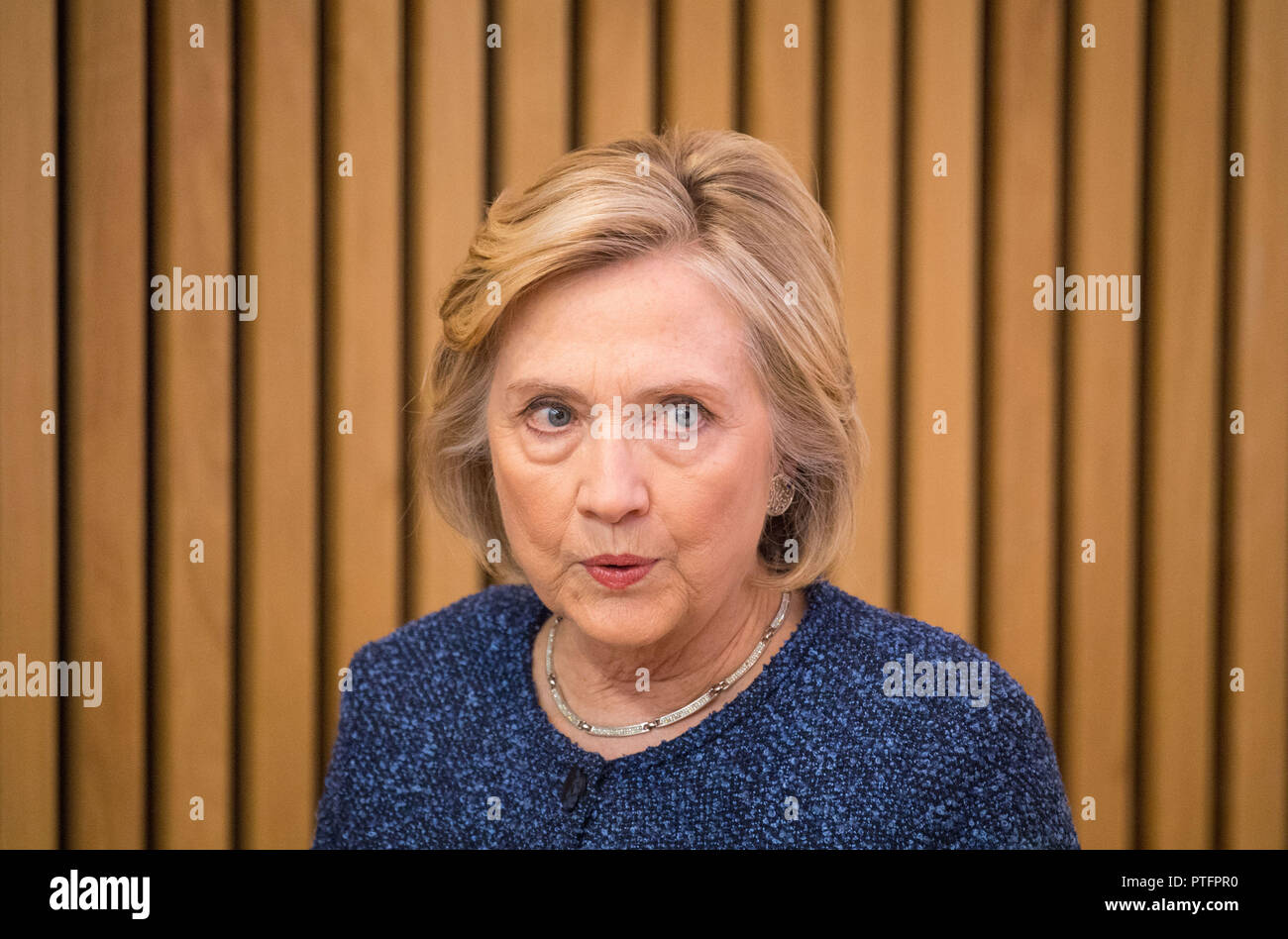 Hillary Clinton delivers her keynote speech at the Bonavero Institue of Human Rights, at Oxford University's Mansfield College, as part of a series of events to honour the 70th anniversary of the Universal Declaration of Human Rights. Stock Photo