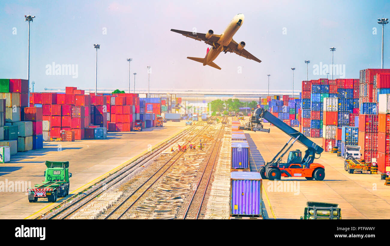 Business Logistics concept, plane, truck and train for Logistic Import Export background. Stock Photo