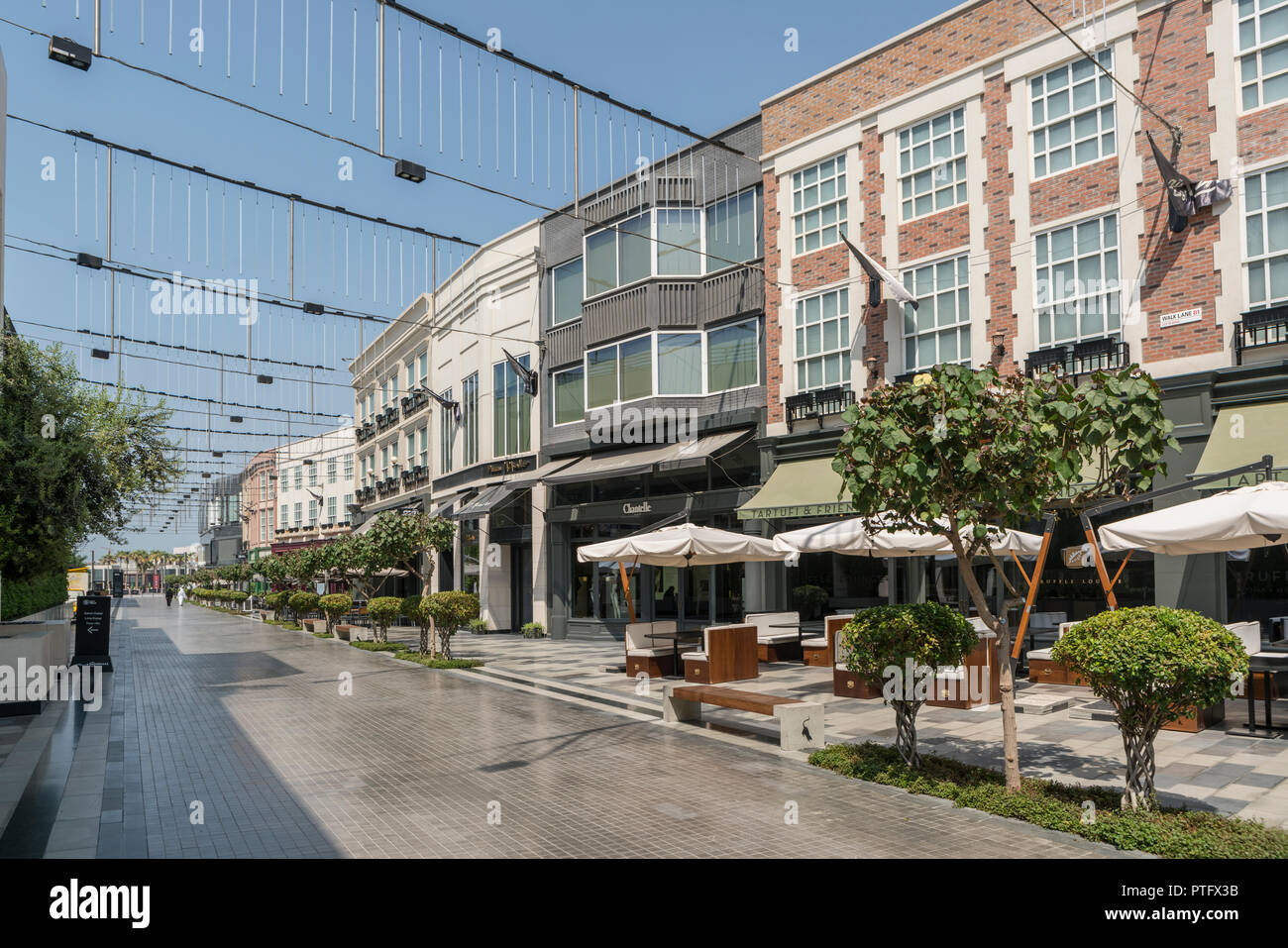 Shops and restaurants in the City Walk complex in the Al Wasl district of  Dubai Stock Photo - Alamy