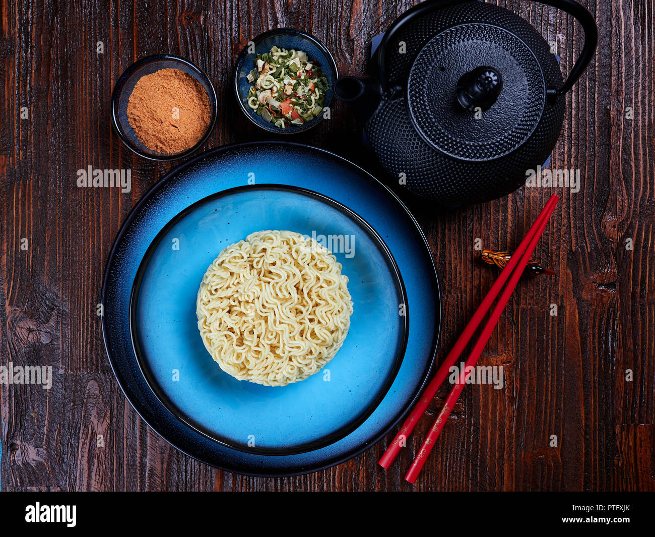 Ingredients for Shin Ramyun, a popular Korean noodle dish with an
