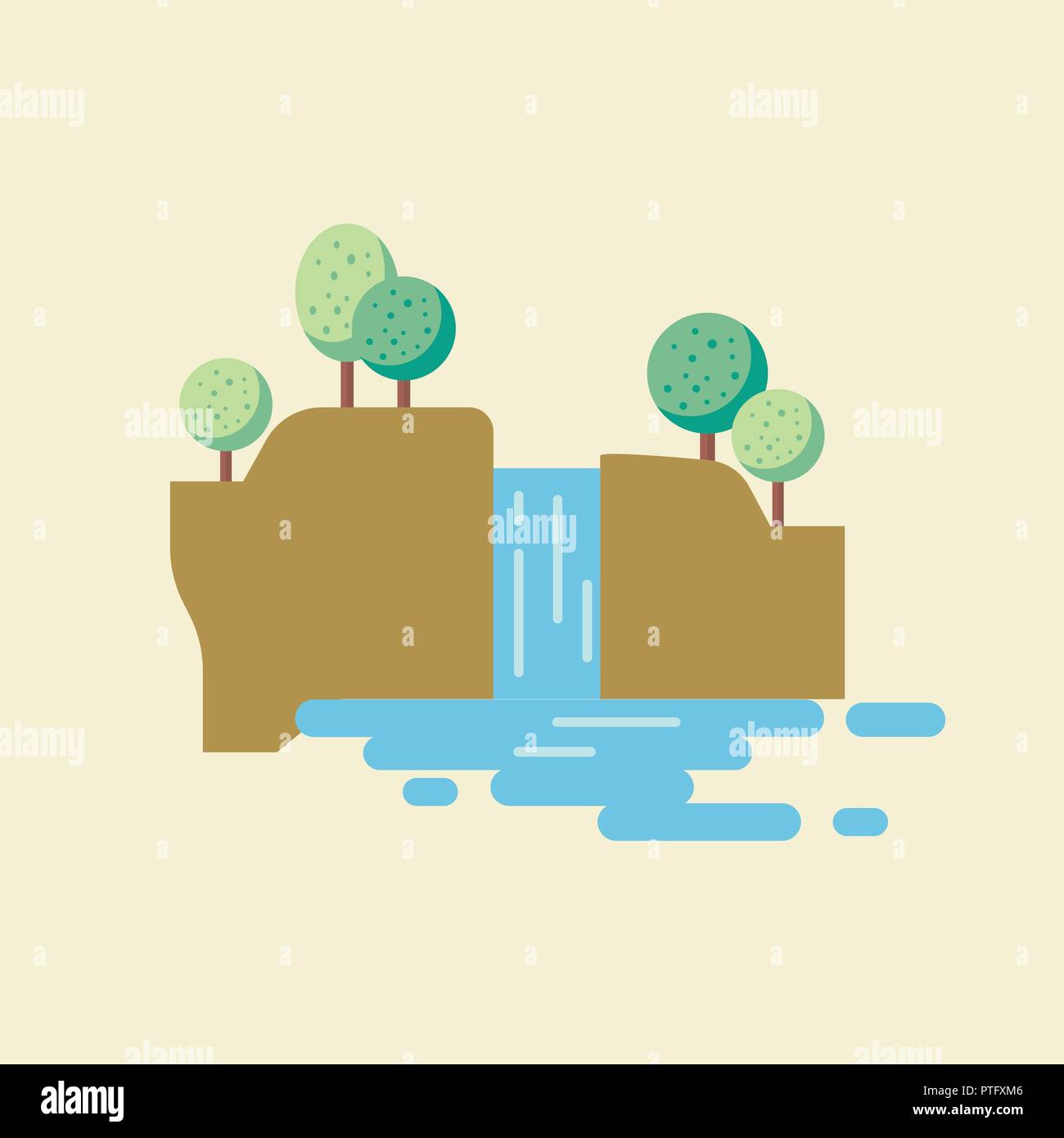Waterfall landscape in flat style. Vector illustration Stock Vector