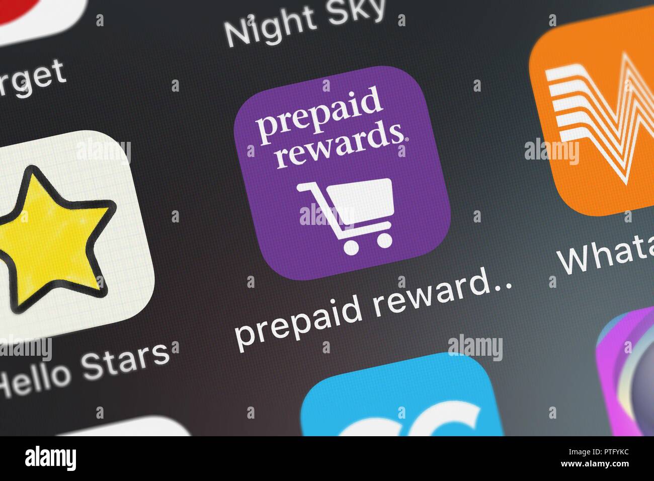 London, United Kingdom - October 09, 2018: Screenshot of the prepaid rewards mobile app from U.S. Bancorp icon on an iPhone. Stock Photo