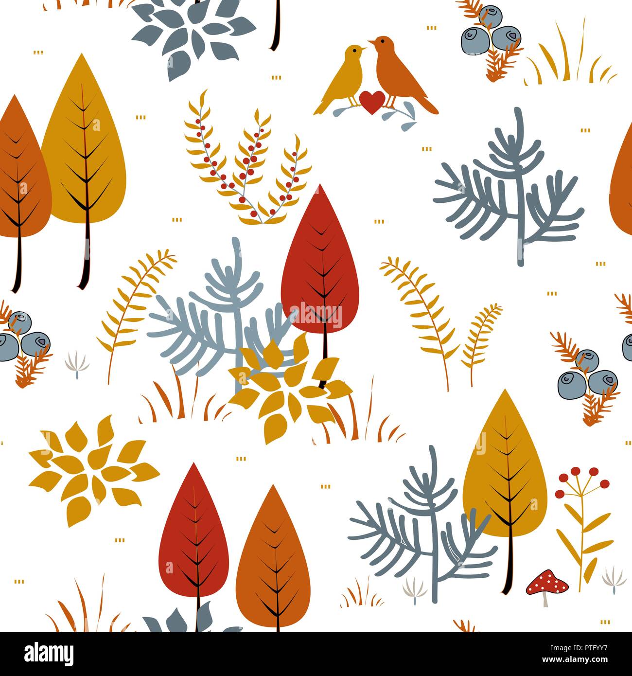 Forest trees seamless vector pattern. Hand drawn background with plants ...