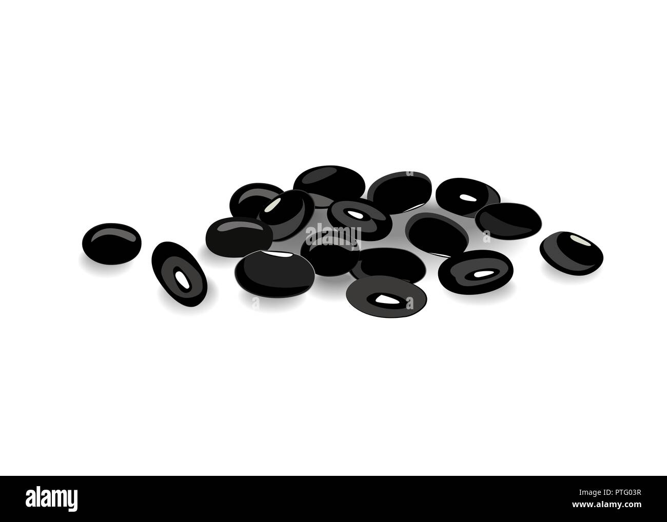 Group of black beans isolated on white background. Vector illustration Stock Vector