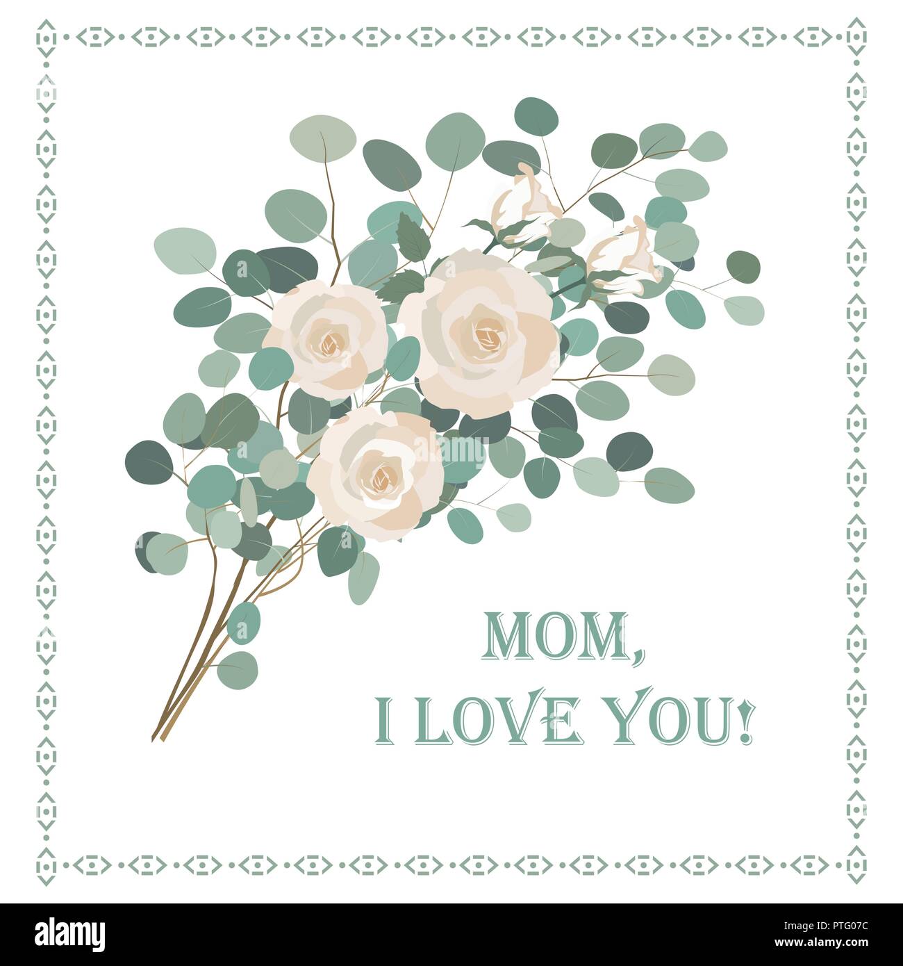 Happy Mother's Day beautiful card with floral Eucalyptus bouquet. Background for Mother's day celebration. Greeting, wedding invite template. Stock Vector