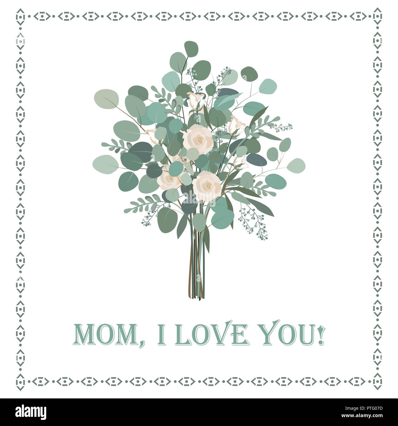 Happy Mother's Day beautiful card with floral Eucalyptus bouquet. Background for Mother's day celebration. Greeting, wedding invite template. Stock Vector