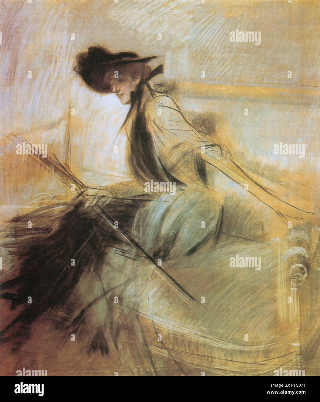 Boldini Giovanni - Signora Seduta Su Un Divano Con Cappello E Ombrellino  Stock Photo - Alamy