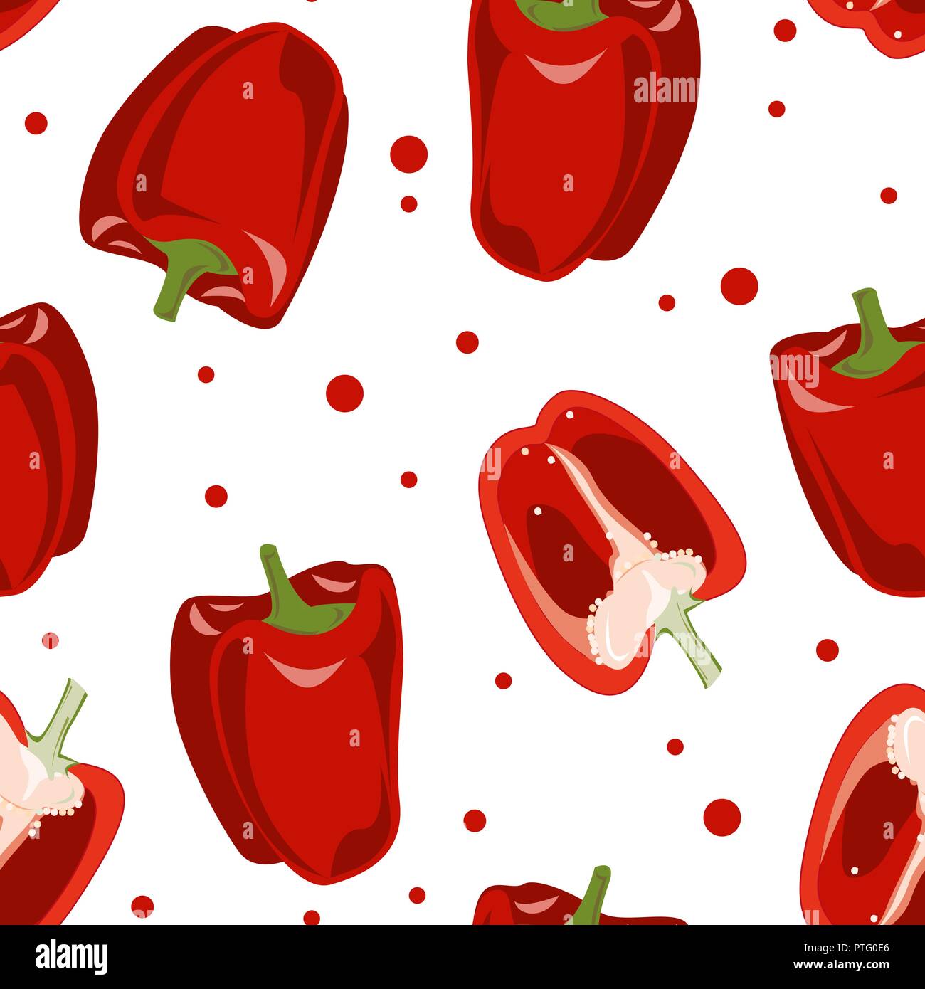 Bright and cute vector seamless pattern with red bell pepper Stock Vector